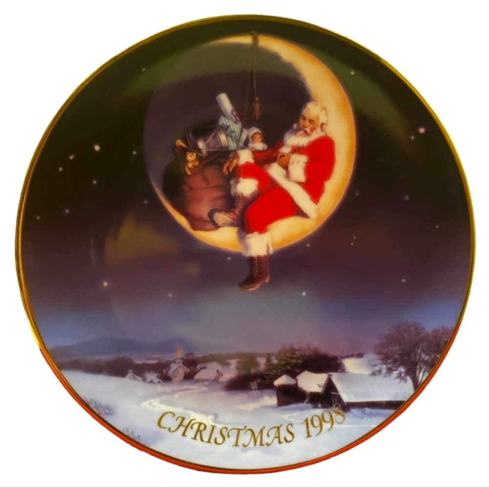 Vtg '98 Plate Porcelain 22K Greetings From Santa